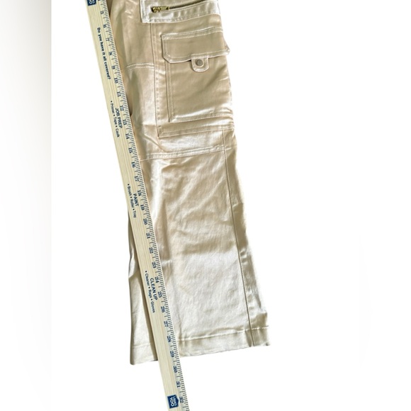 Cache Gold Satin Cargo Flare Pants Size 6 Vintage Y2K Cotton Rayon - Picture 5 of 9